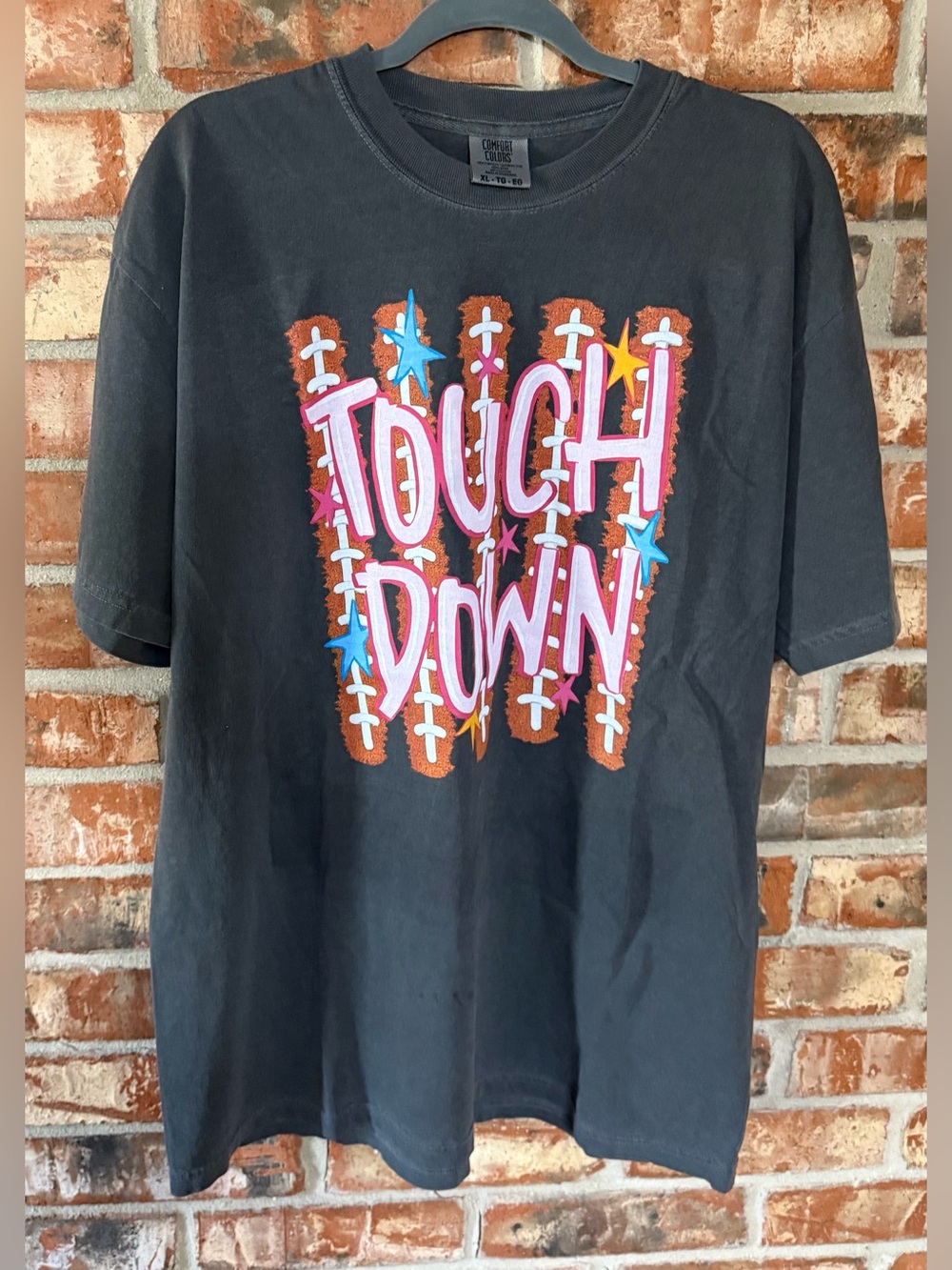 Comfort Colors Pepper Short Sleeve Tee with football Graphic